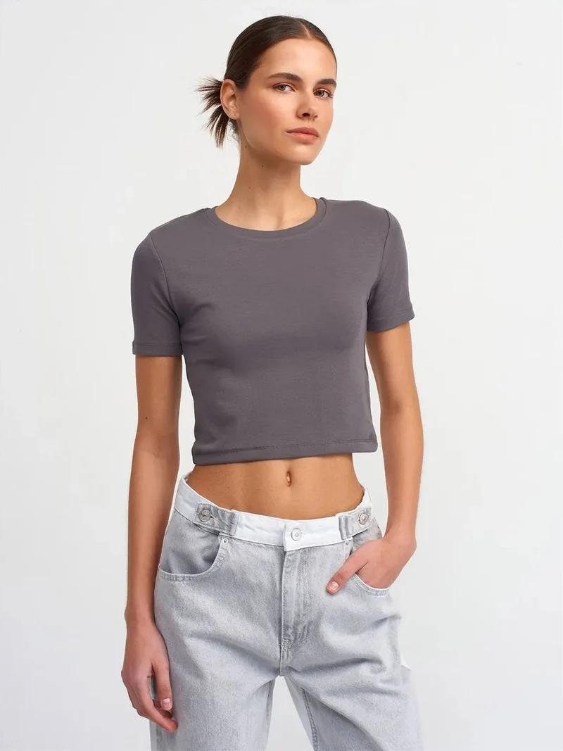 ديلفين DILVIN Women's Slim Fit Crop Crew Neck T-Shirt