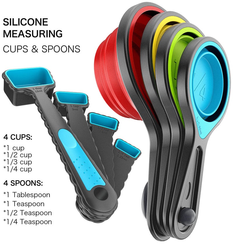 Kaptron Tools Spoons and Collapsible Measuring Cups Set 8 Pieces, Multiple Sizes, Multicolor - Image 4