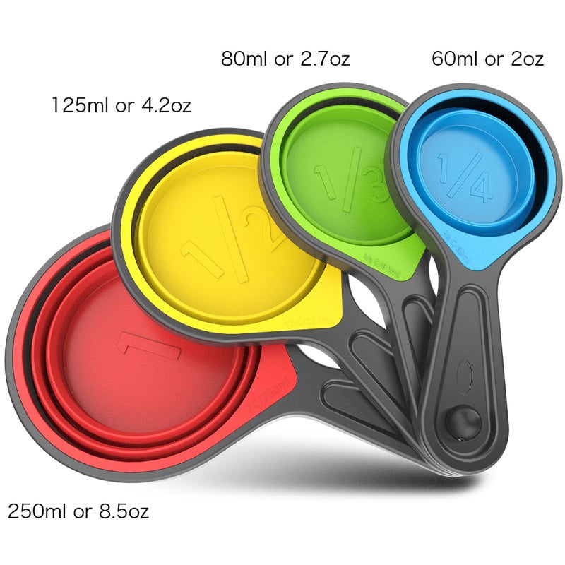 Kaptron Tools Spoons and Collapsible Measuring Cups Set 8 Pieces, Multiple Sizes, Multicolor - Image 3