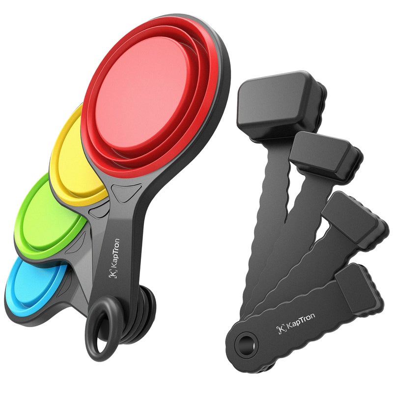 Kaptron Tools Spoons and Collapsible Measuring Cups Set 8 Pieces, Multiple Sizes, Multicolor - Image 2