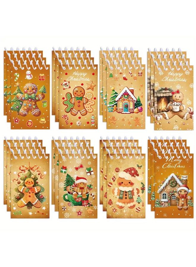 8pcs Mini Christmas Spiral Notebooks Gingerbread Theme Memo Pads Holiday Party Favors Stocking Stuffers - Image 1