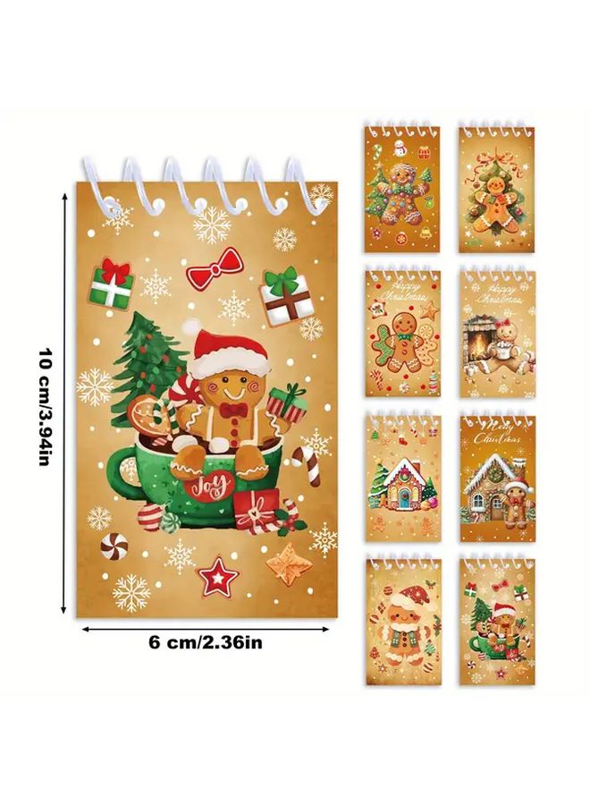 8pcs Mini Christmas Spiral Notebooks Gingerbread Theme Memo Pads Holiday Party Favors Stocking Stuffers - Image 2