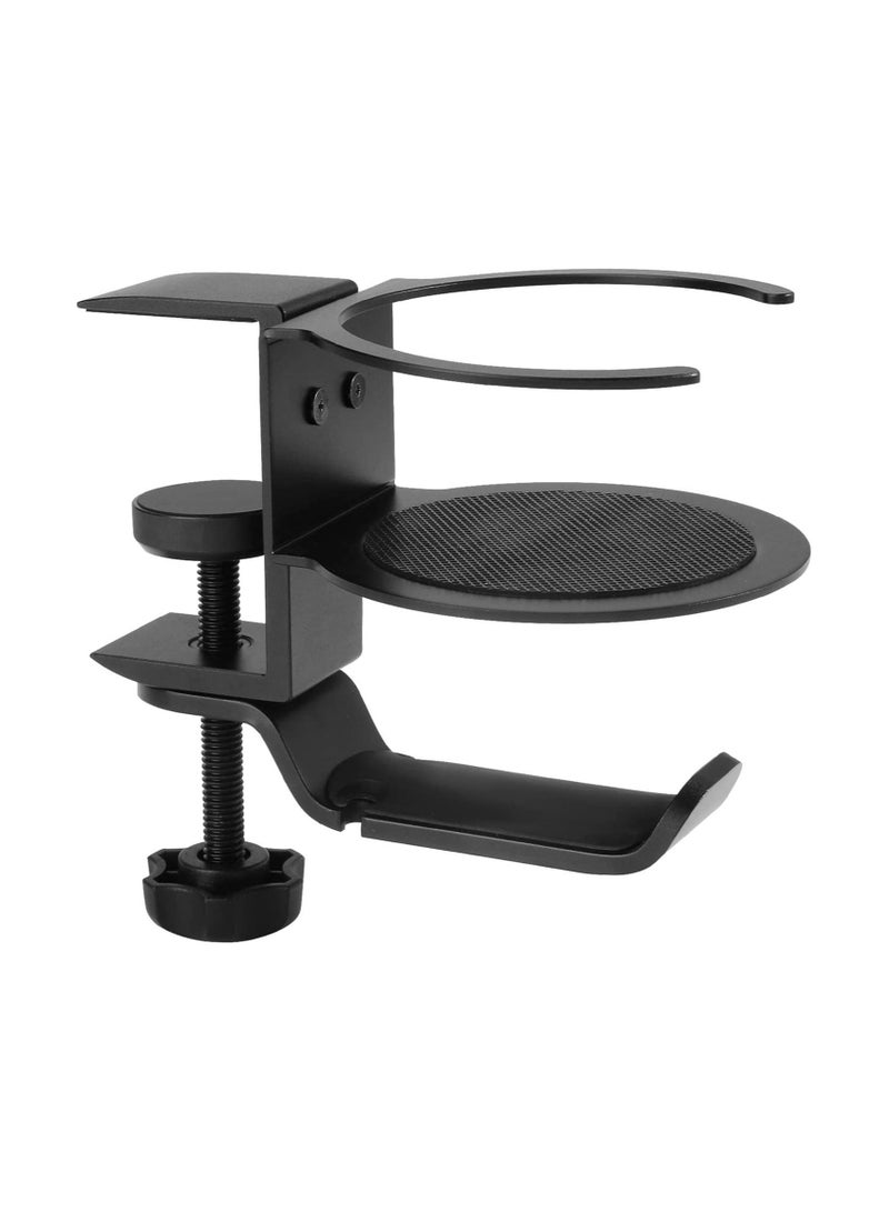 Captaintech 360° Rotation Headphone Hanger, Aluminum PC Gaming Headset Stand Under Desk Cup Holder, Headphone Hook with Cable Organizer Universal Fit Headphone Clamp Hook, Black - Image 1