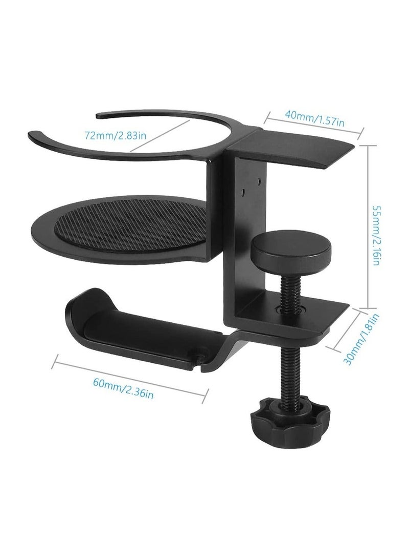 Captaintech 360° Rotation Headphone Hanger, Aluminum PC Gaming Headset Stand Under Desk Cup Holder, Headphone Hook with Cable Organizer Universal Fit Headphone Clamp Hook, Black - Image 5