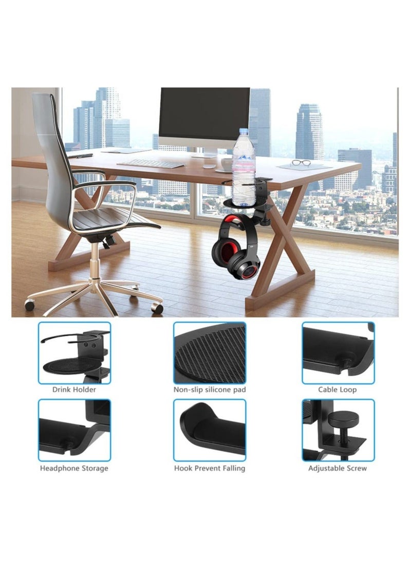Captaintech 360° Rotation Headphone Hanger, Aluminum PC Gaming Headset Stand Under Desk Cup Holder, Headphone Hook with Cable Organizer Universal Fit Headphone Clamp Hook, Black - Image 4