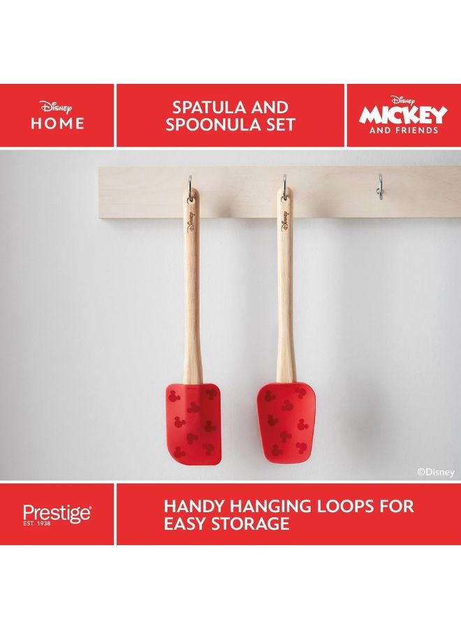 Prestige New Disney Bake with Mickey Mouse Silicone Spatula Set of 2 with Wooden Handles, Spoonula & Spatula for Non Stick Pans, 29cm - Image 2
