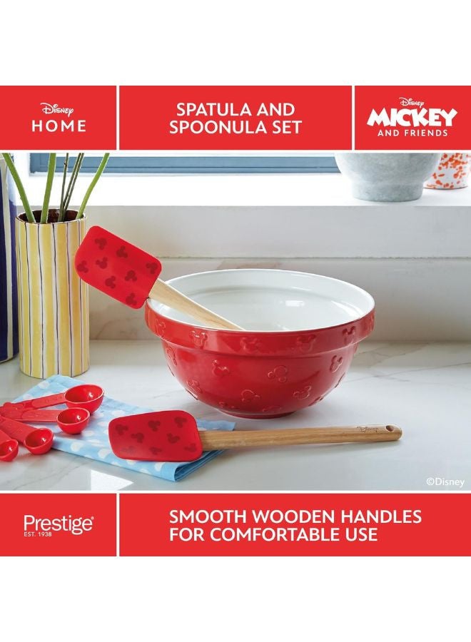 Prestige New Disney Bake with Mickey Mouse Silicone Spatula Set of 2 with Wooden Handles, Spoonula & Spatula for Non Stick Pans, 29cm - Image 3