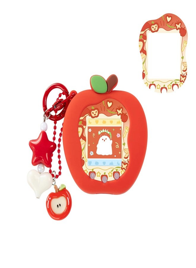 BUBBLELOGUS Apple Bubble Protective Case for Tamagotchi Uni - Soft TPU Silicone Cover with Faceplate & Charms Set, Anti-Scratch & Waterproof (Red) - Image 1