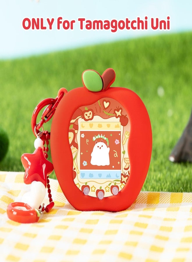BUBBLELOGUS Apple Bubble Protective Case for Tamagotchi Uni - Soft TPU Silicone Cover with Faceplate & Charms Set, Anti-Scratch & Waterproof (Red) - Image 2