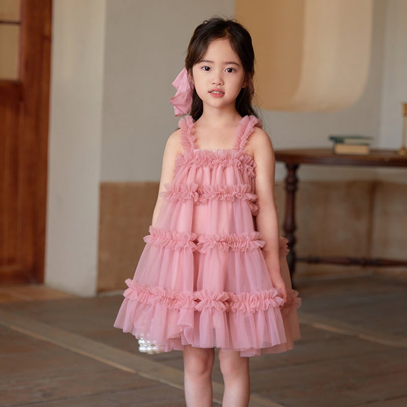 Girls dress Summer Thin Slip Skirt Childrens Western-style Princess Skirt Mesh Skirt Girls Skirt Slip Skirt bean paste