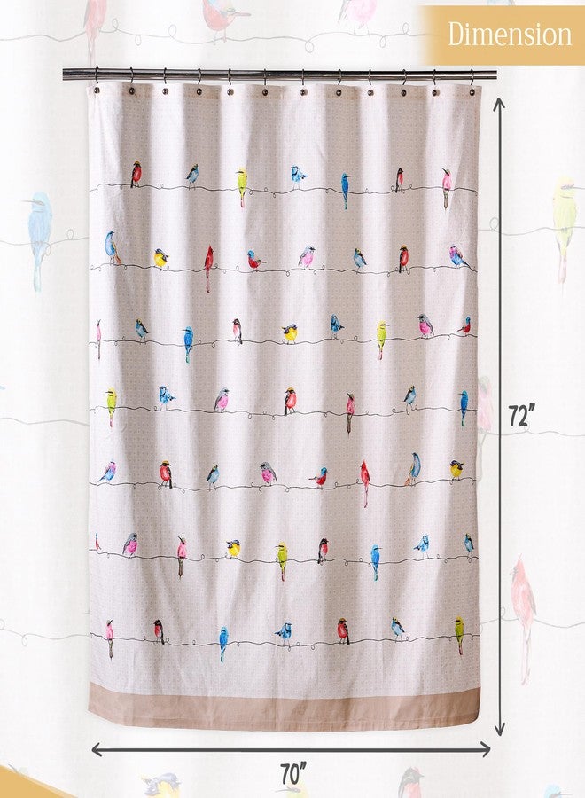 ميزون دي هيرمين ستارة حمام Maison d' Hermine مصنوعة من القطن بنسبة 100%، لوحة واحدة، مقاس 70×72 بوصة، قابلة للغسل، سهلة التعليق مع 12 فتحة زر - للمنزل، المزرعة، الفندق، المنتجع الصحي (طيور على السلك) - Image 4