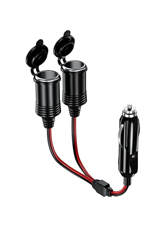 1 to 2 Car Cigarette Lighter Splitter Adapter, 2 Way Cigarette Lighter Extension Cord, 12v 24v Plug Socket Power Charger Adapter, Male Plug to Female Socket Extension Cable - Image 1