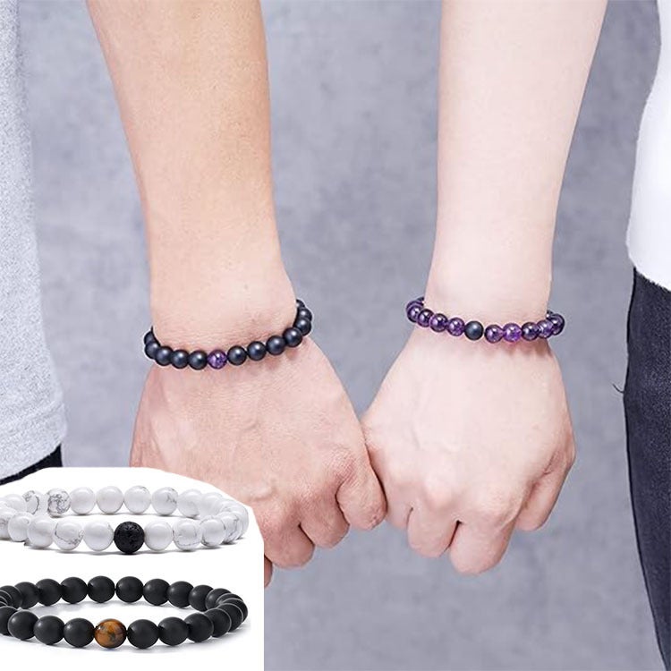 Bracelet Couple Couple Matching Gift Matte Agate 8Mm Beaded Stone (Elastic Red), Stone, - Image 5