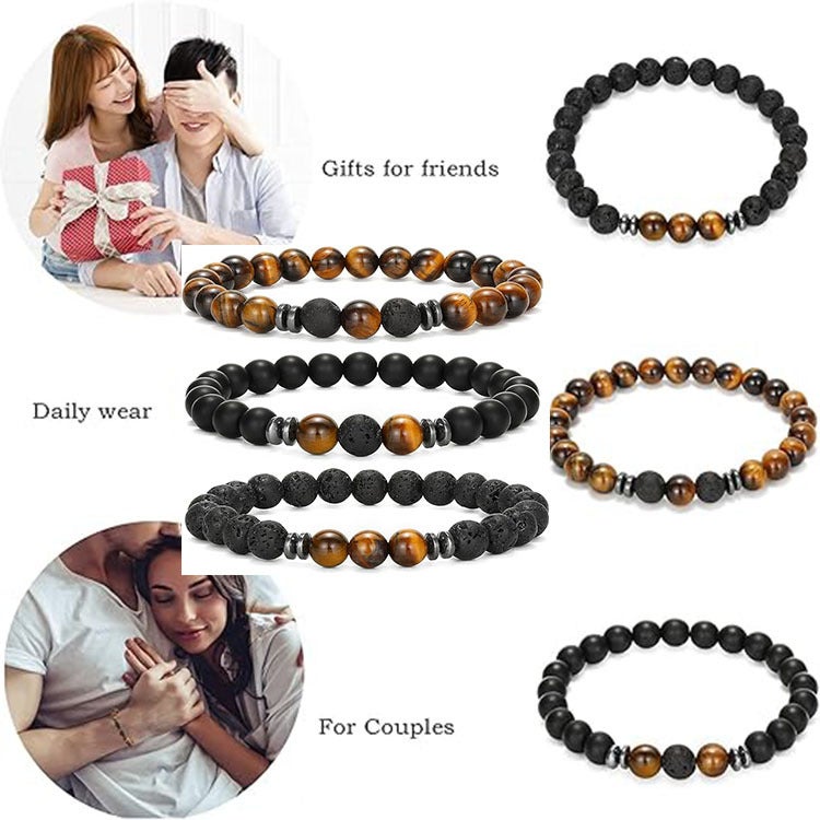 Bracelet Couple Couple Matching Gift Matte Agate 8Mm Beaded Stone (Elastic Red), Stone, - Image 4