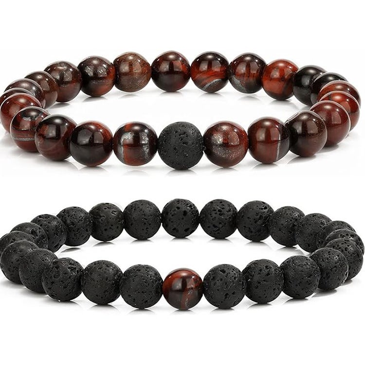 Bracelet Couple Couple Matching Gift Matte Agate 8Mm Beaded Stone (Elastic Red), Stone, - Image 1