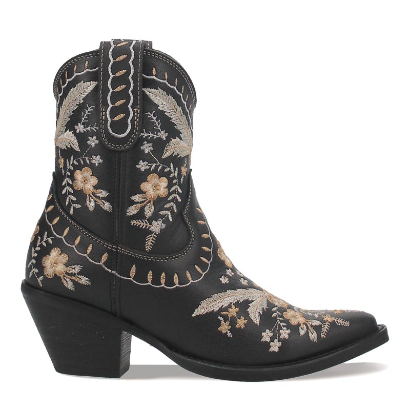 Dingo Womens Primrose Floral Embroidered Snip Toe Casual Boots Ankle Mid Heel 2-3" - Black - Size 9 M - Image 2