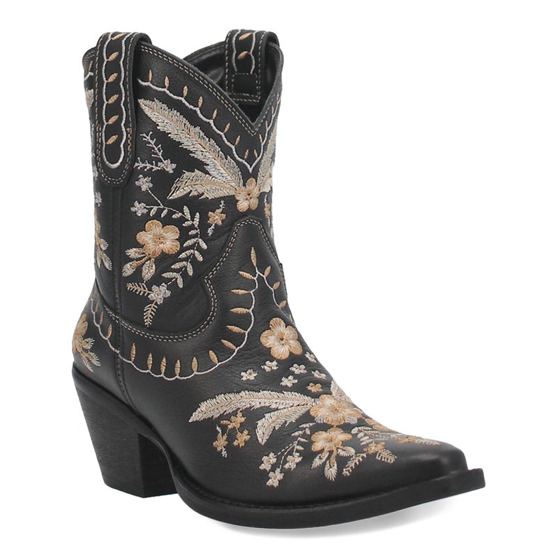 Dingo Womens Primrose Floral Embroidered Snip Toe Casual Boots Ankle Mid Heel 2-3" - Black - Size 9 M - Image 1