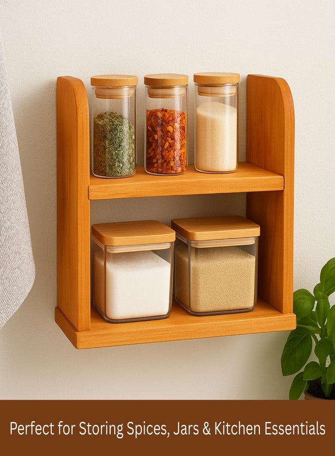 AB SALES 2-Tier Spice Rack Organizer – Solid Wood, Reddish Orange, Floating Shelf for Kitchen Countertops (40x30x14cm) – Durable, Non-Slip, Easy Assembly - Image 2
