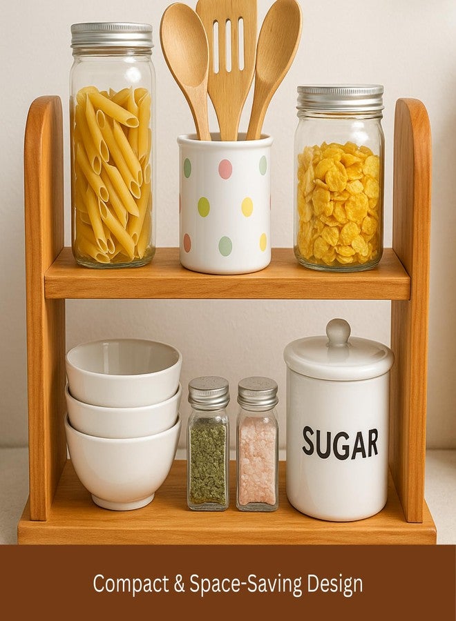 AB SALES 2-Tier Spice Rack Organizer – Solid Wood, Reddish Orange, Floating Shelf for Kitchen Countertops (40x30x14cm) – Durable, Non-Slip, Easy Assembly - Image 3