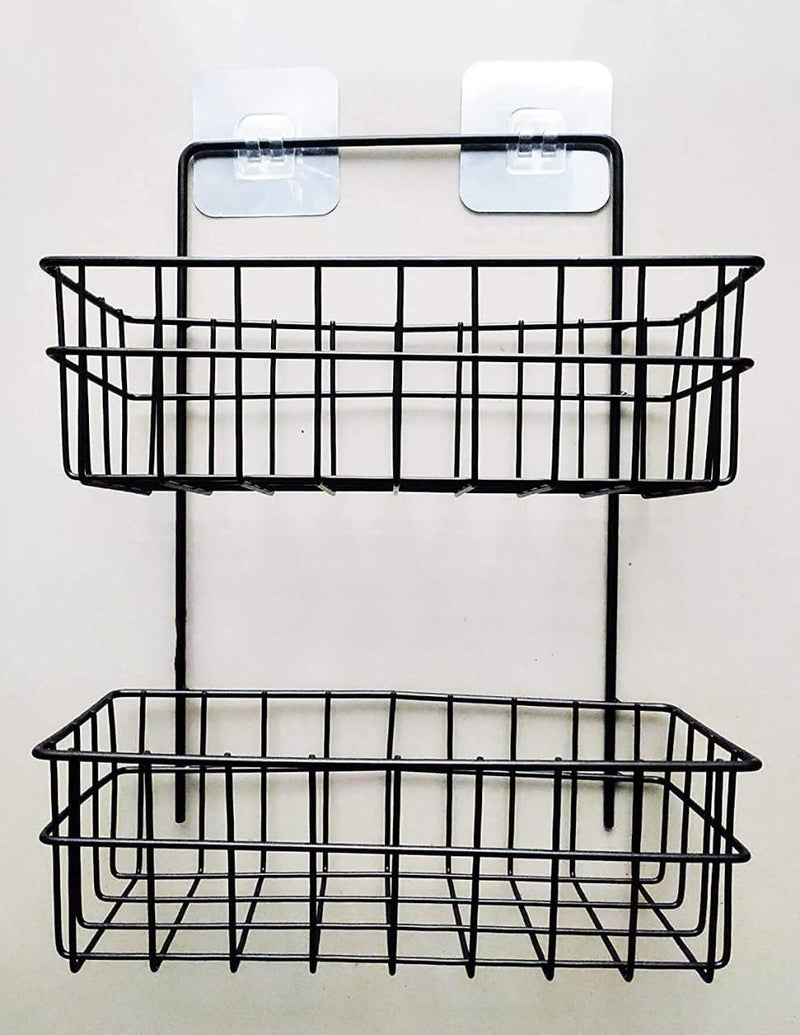 VIRANGNA ENTERPRISE VIRANGNA ENTERPRISE 2 Layer Metal Wire Rack Multipurpose Kitchen Bathroom Shelf Wall Decorative Storage Rack Magic Sticker Rack Shelf Metal Basket 2 Layer Multicolor  - Image 1