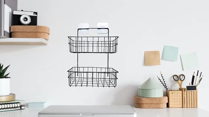 VIRANGNA ENTERPRISE VIRANGNA ENTERPRISE 2 Layer Metal Wire Rack Multipurpose Kitchen Bathroom Shelf Wall Decorative Storage Rack Magic Sticker Rack Shelf Metal Basket 2 Layer Multicolor  - Image 3