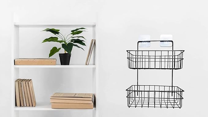 VIRANGNA ENTERPRISE VIRANGNA ENTERPRISE 2 Layer Metal Wire Rack Multipurpose Kitchen Bathroom Shelf Wall Decorative Storage Rack Magic Sticker Rack Shelf Metal Basket 2 Layer Multicolor  - Image 5