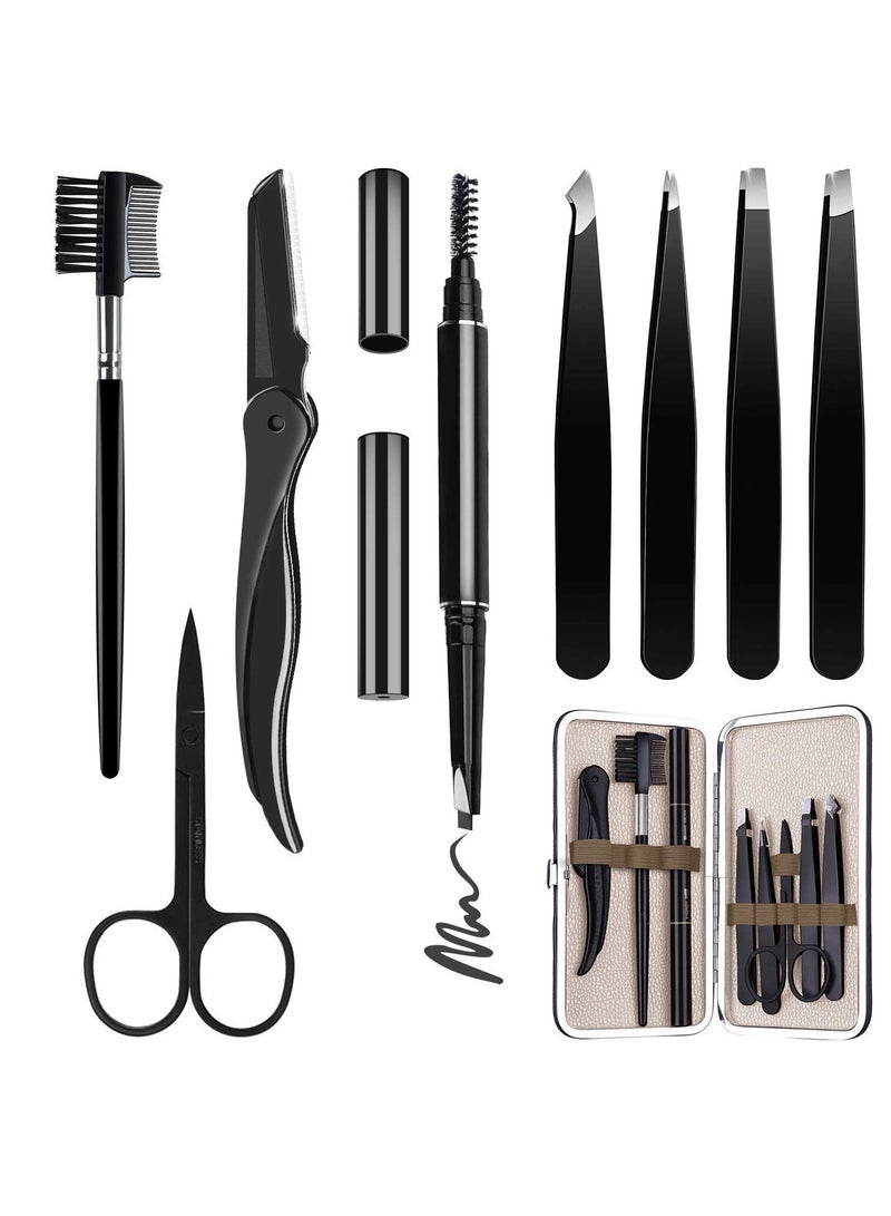 Barakah Eyebrow Kit, 8 in 1 Tweezers for Eyebrows, Professional Eyebrow Grooming Set include Stainless Steel Eyebrow Razor Eyebrow Brush Eyebrow Scissors Brown Eyebrow Pen with Travel Case - Image 1
