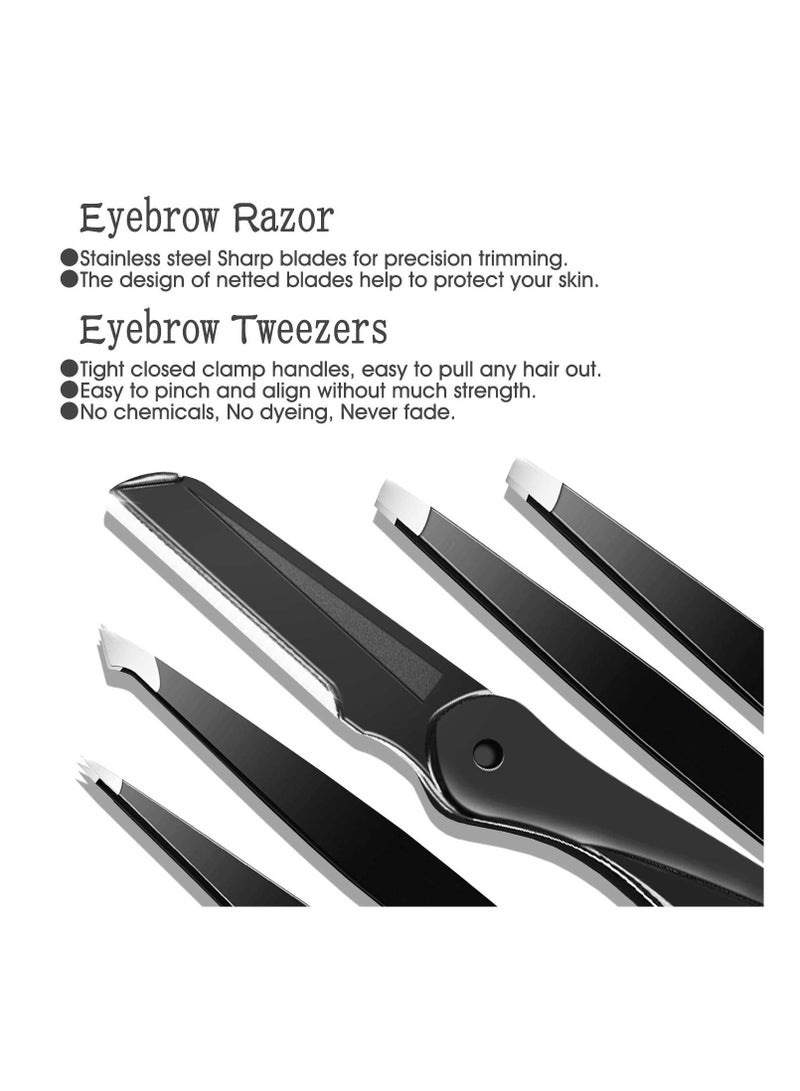 Barakah Eyebrow Kit, 8 in 1 Tweezers for Eyebrows, Professional Eyebrow Grooming Set include Stainless Steel Eyebrow Razor Eyebrow Brush Eyebrow Scissors Brown Eyebrow Pen with Travel Case - Image 2