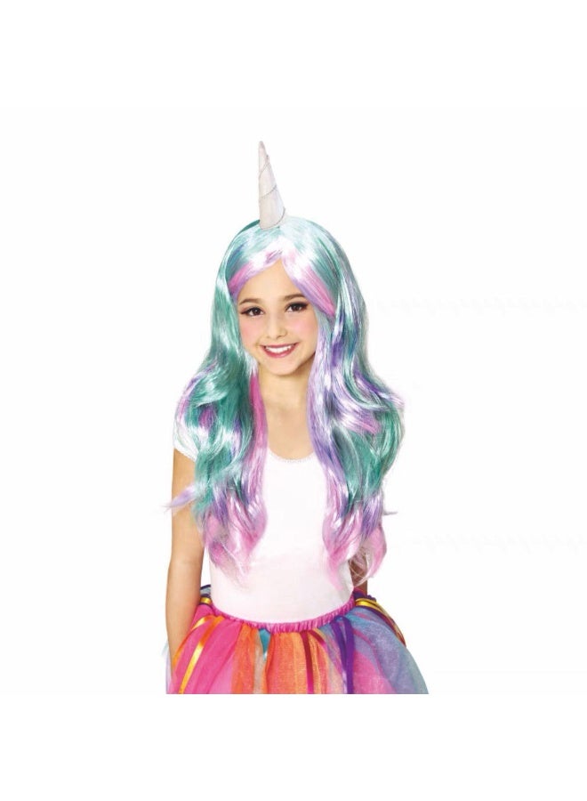 Generic Christmas Halloween Womens Dance Cosplay Princess Cute Unicorn Colorful Rainbow Tail Childrens Wig Pre-Lace Hair Cover Marca Light Green Curly Hair
