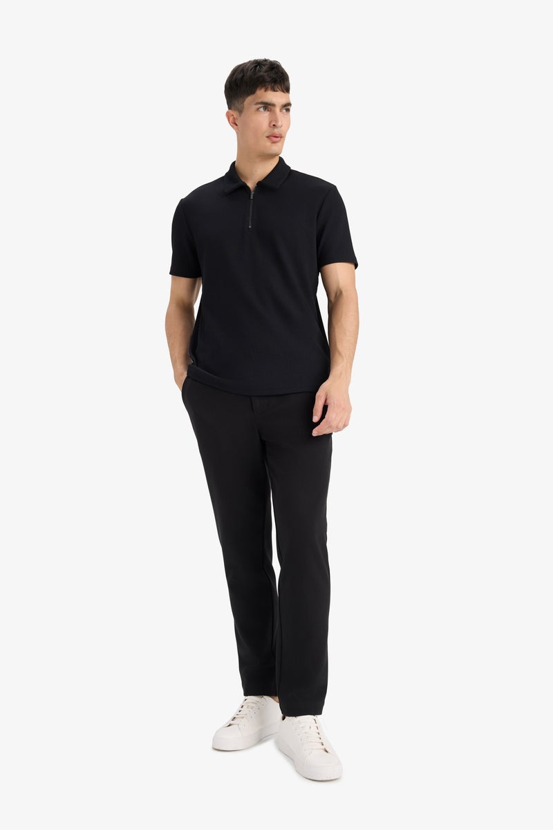 DeFacto Black Man Regular Fit Half Zip Pleated Polo T-Shirt Casual - Image 2