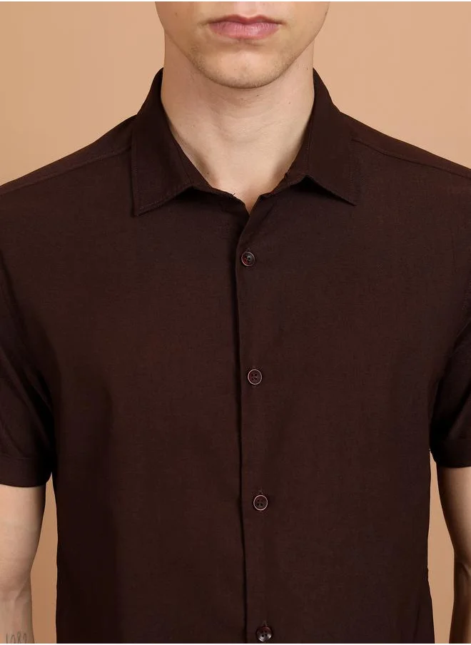 Ketch Slim Fit Spread Collar Casual Shirt by Styli