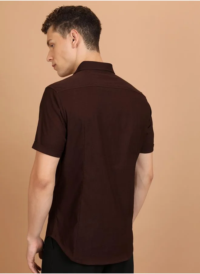 Ketch Slim Fit Spread Collar Casual Shirt by Styli