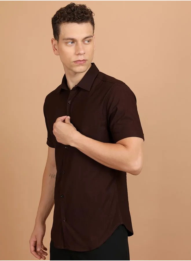 Ketch Slim Fit Spread Collar Casual Shirt by Styli
