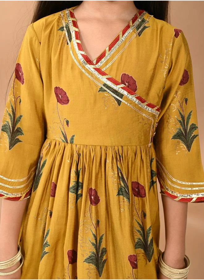 LILPICKS Yellow Kurta Set Straight Fit made from Cotton featuring Self Design design and Round Neck neckline - Perfect for Festive!