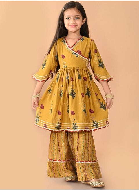Yellow Kurta Set Straight Fit made from Cotton featuring Self Design design and Round Neck neckline - Perfect for Festive!