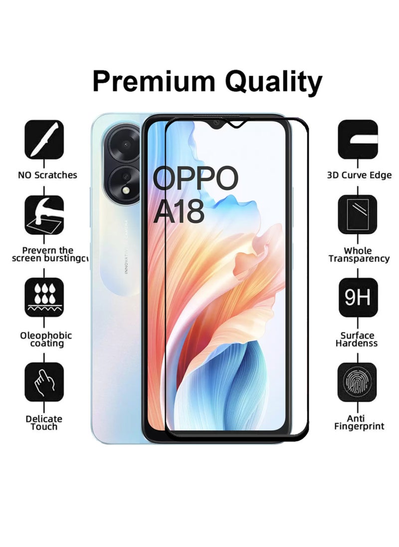 Oppo A18 Screen Protector - Edge to Edge Tempered Glass Screen Protector - Black, High Transparency, Delicate Touch, Anti-Explosion, Smooth Arc Edges, Easy Installation.