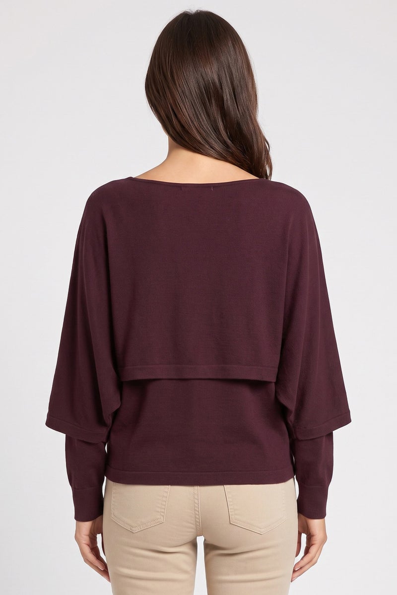 Threadbare Women Cowl Neck Long Sleeve Knitted Sweater, Burgundy - Image 4