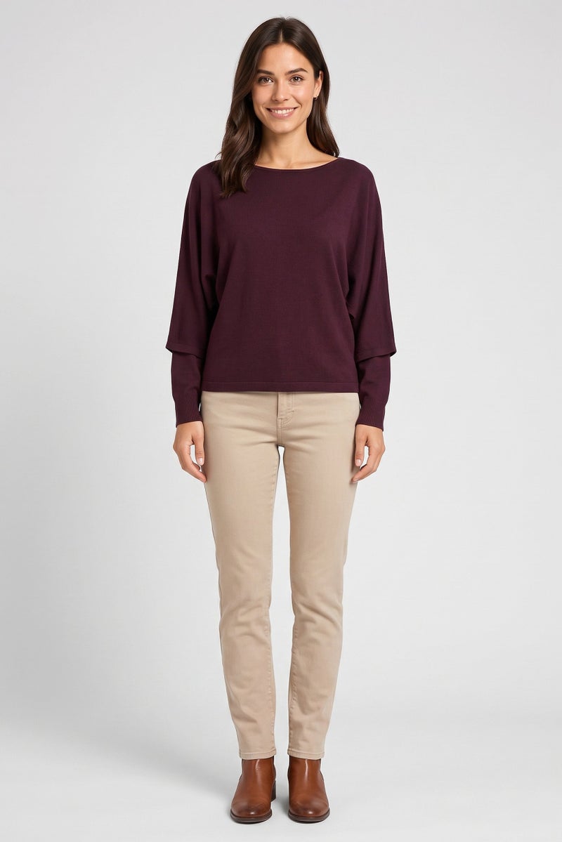 Threadbare Women Cowl Neck Long Sleeve Knitted Sweater, Burgundy - Image 2