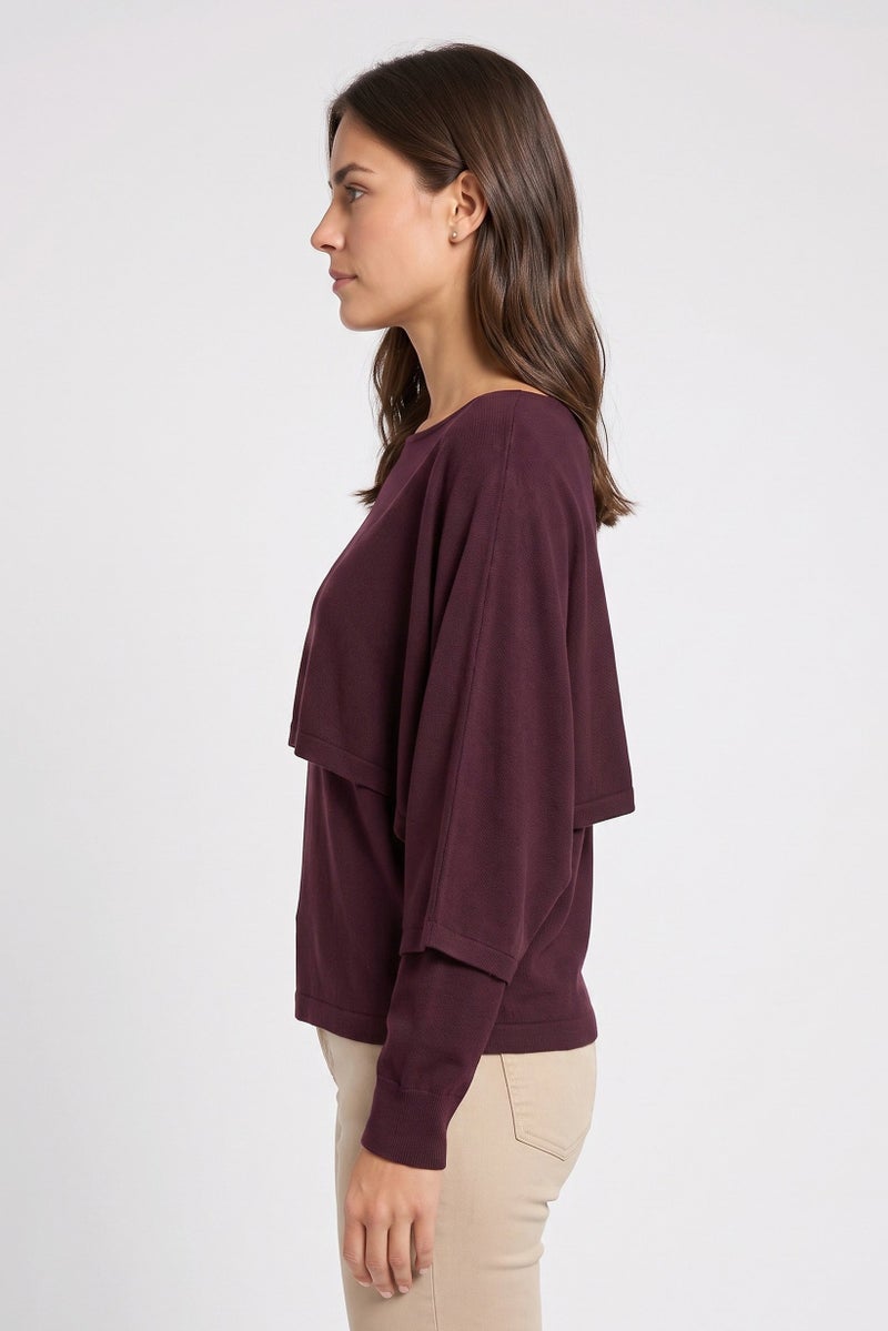 Threadbare Women Cowl Neck Long Sleeve Knitted Sweater, Burgundy - Image 3