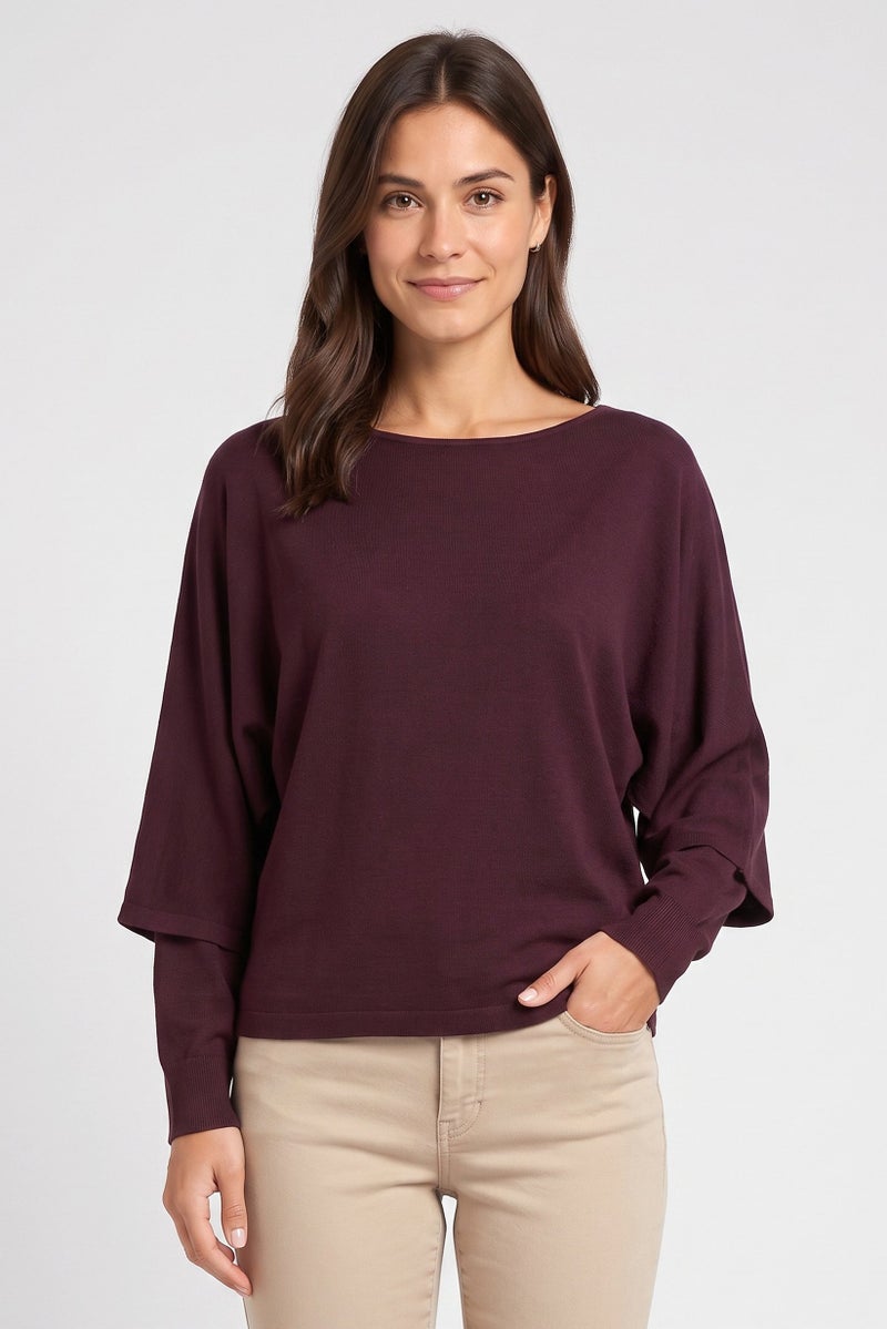 Threadbare Women Cowl Neck Long Sleeve Knitted Sweater, Burgundy - Image 1