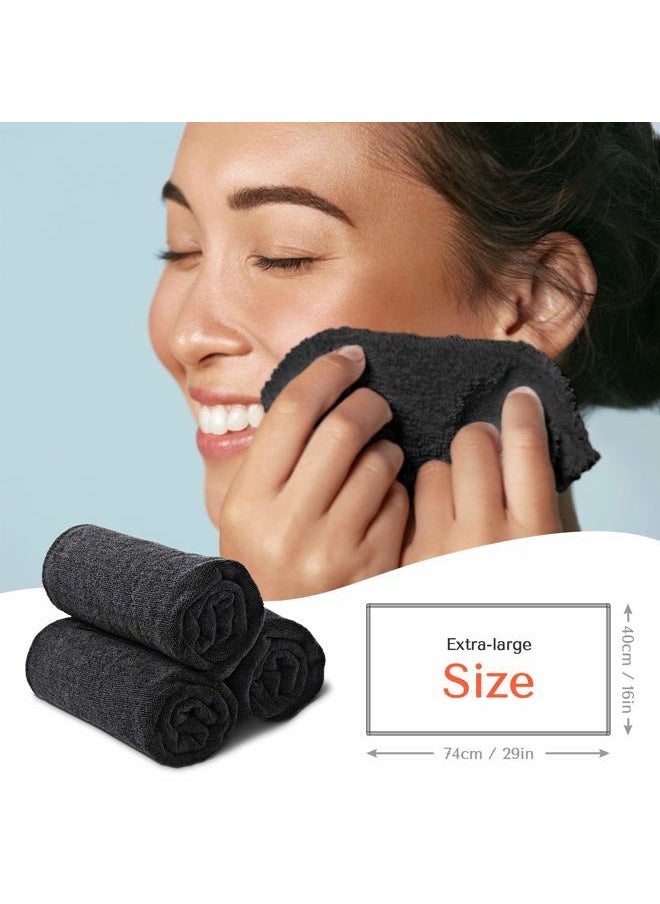 TASALON - Microfiber Hair Towel - 10 Pack - Salon Towels - Quick Dry Microfiber Towels - 29 x 16 Inches Ultra-Soft Microfiber Towel for Hair, Facial Towels with Soft Absorbant - Black - Image 1