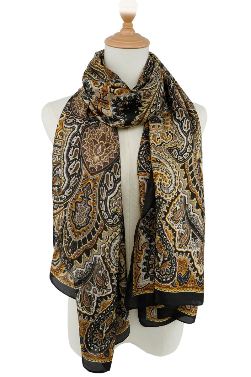 YOUR SMILE Large Mulberry Silk Feeling Long Stain Scarf Lightweight Sunscreen Shawls Wraps for Women (07 Gold/Retro paisley) - Image 4