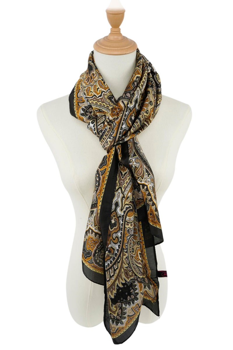 YOUR SMILE Large Mulberry Silk Feeling Long Stain Scarf Lightweight Sunscreen Shawls Wraps for Women (07 Gold/Retro paisley) - Image 5
