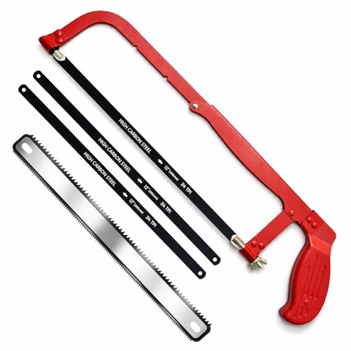 Wonglea Hacksaw,Adjustable Hack Saw Frame Set,with 3 Hacksaw Blades 12 inch Metal,Hand Saw Woodworking Tools,24/18 TPI Handsaw for Metal,Wood,PVC Pipes - Image 1