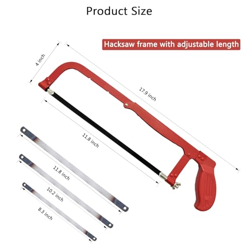 Wonglea Hacksaw,Adjustable Hack Saw Frame Set,with 3 Hacksaw Blades 12 inch Metal,Hand Saw Woodworking Tools,24/18 TPI Handsaw for Metal,Wood,PVC Pipes - Image 2