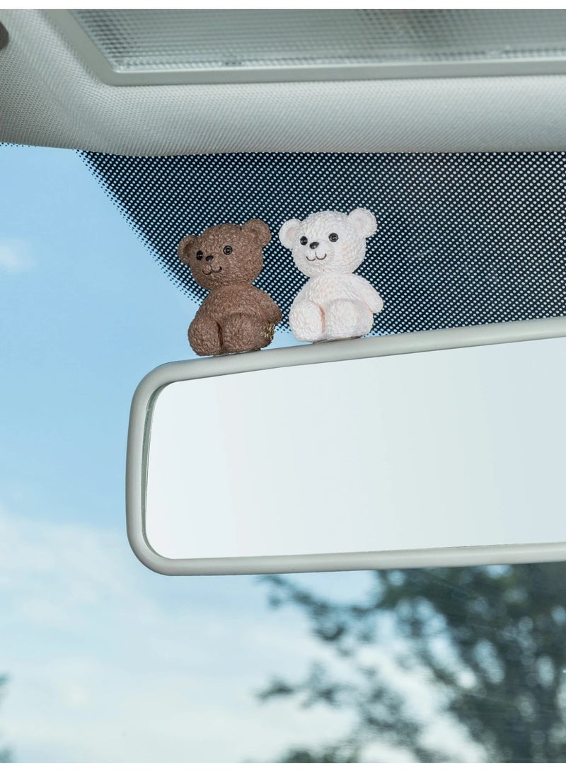 زينة سيارة بتصميم دب صغير باللون البني والأبيض - Image 2