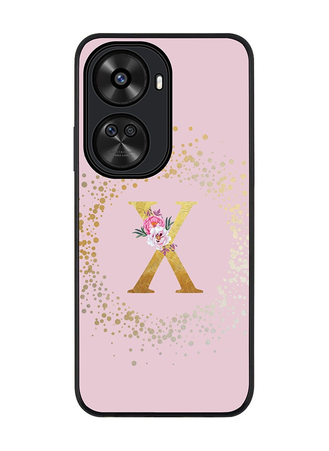 Stylizedd Rugged Black edge case for Huawei nova 12 SE / Huawei nova 11 SE 4G,Slim fit Cover Custom Monogram Initial Letter Floral Pattern Alphabet - X (Pink)  - Image 1