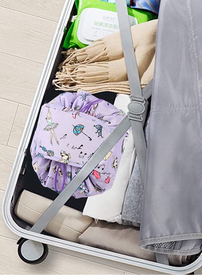 MARGOUN Make up Bag Drawstring Travel Cosmetic Bag Round Magic Toiletry Beauty Kit Pouch Music Design Purple - Image 3