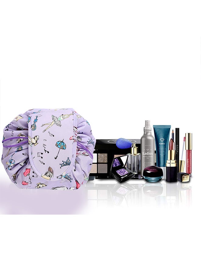 MARGOUN Make up Bag Drawstring Travel Cosmetic Bag Round Magic Toiletry Beauty Kit Pouch Music Design Purple - Image 4