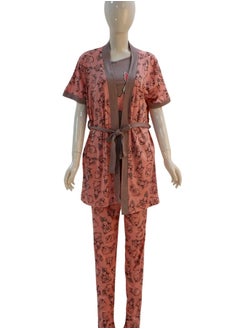 JOANNA JOANNA Women's Short Sleeve Robe Cami & Trouser 3 Pieces Set  Sleepwear with Removable Waist Belt, Pink  - Image 1